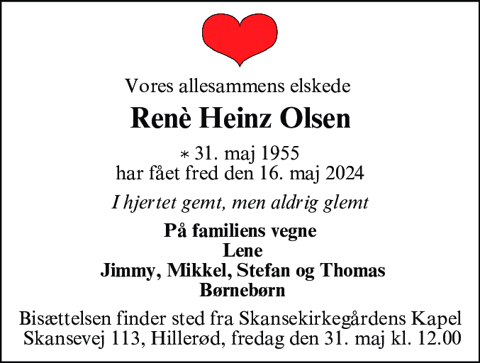 Dødsannonce for Rene Heinz Olsen