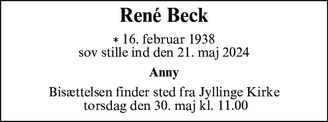 Dødsannonce for Benny Rene Beck