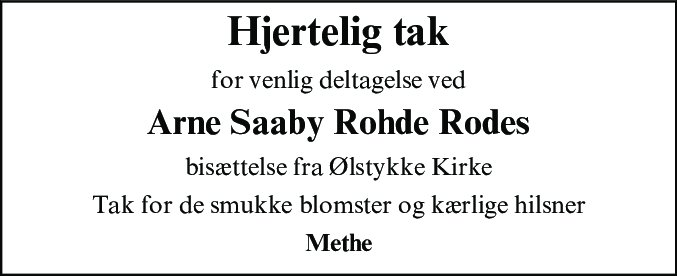 Dødsannonce for Arne Saaby Rohde Rode
