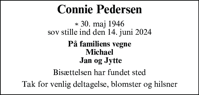 Dødsannonce for Connie Lis Pedersen