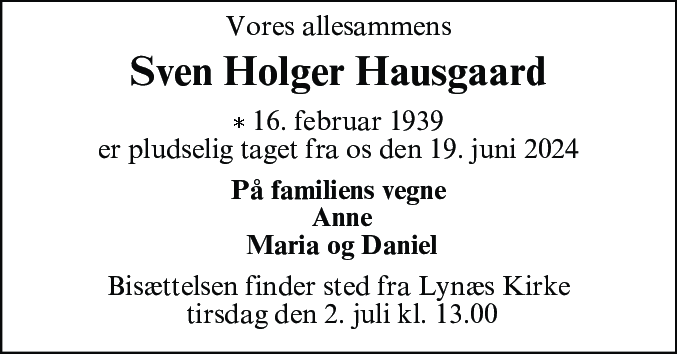 Dødsannonce for Sven Holger Hausgaard