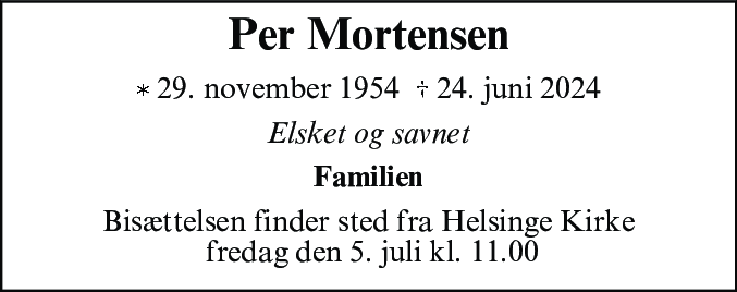 Dødsannonce for Per Mortensen