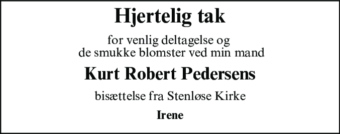 Dødsannonce for Kurt Robert Pedersen