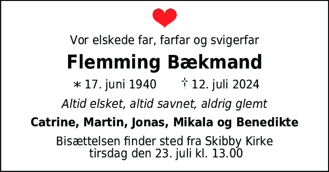 Dødsannonce for Flemming Bækmand