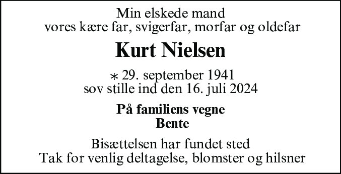 Dødsannonce for Kurt Nielsen