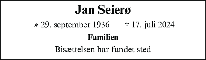 Dødsannonce for Jan Seierø