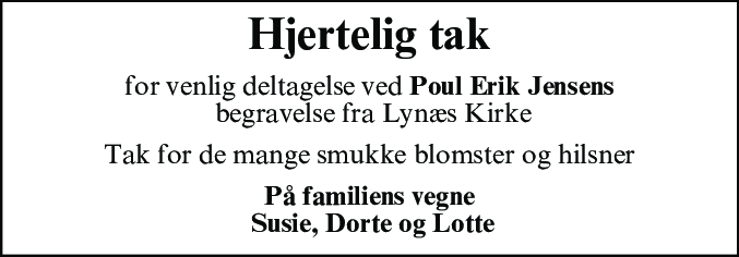 Dødsannonce for Poul Erik Jensen