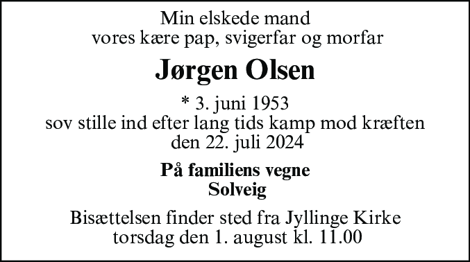 Dødsannonce for Jørgen Sigfred Olsen