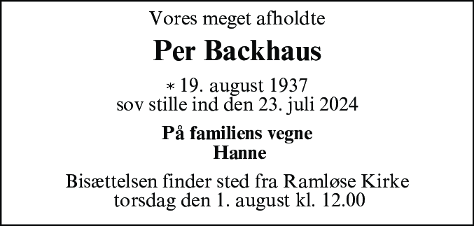 Dødsannonce for Per Holger Backhaus