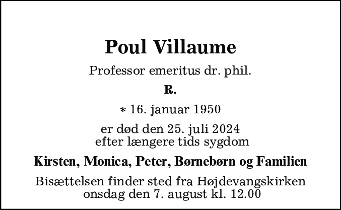 Dødsannonce for Poul Villaume