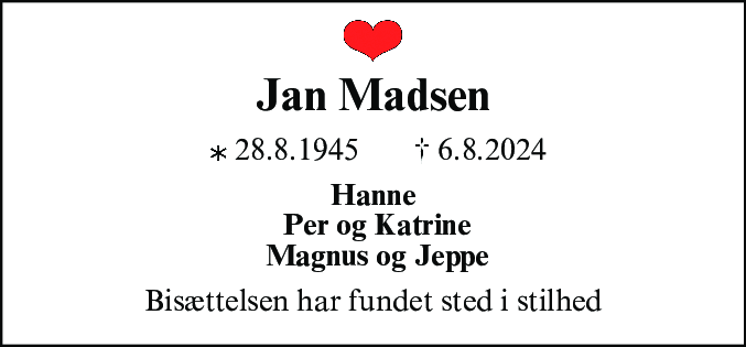 Dødsannonce for Jan Madsen