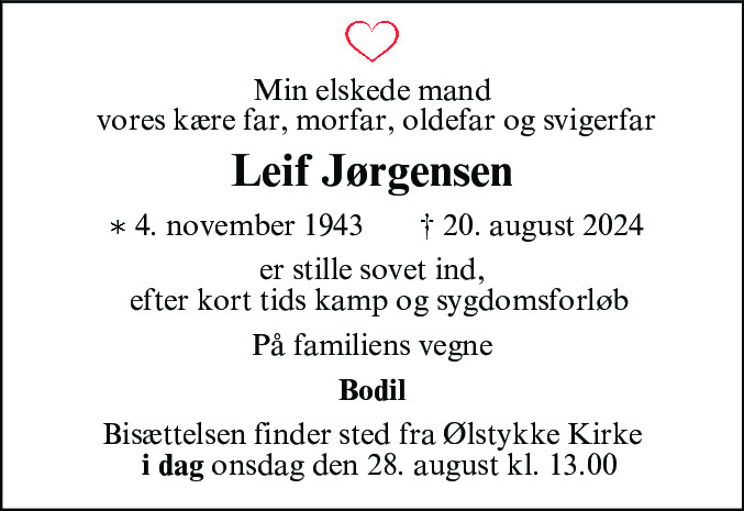 Dødsannonce for Leif Jørgensen