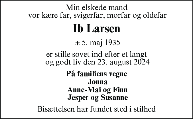 Dødsannonce for Ib Larsen