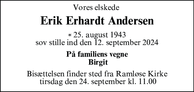 Dødsannonce for Erik Erhardt Andersen