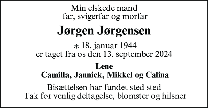 Dødsannonce for Jørgen Egon Jørgensen