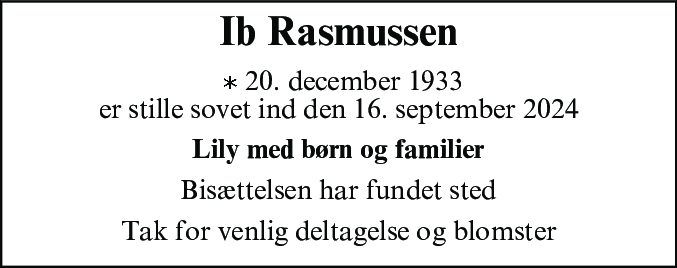 Dødsannonce for Ib Rasmussen