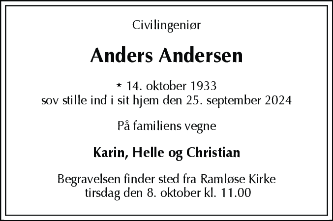 Dødsannonce for Anders Andersen