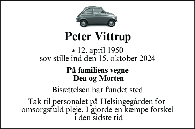 Dødsannonce for Peter Ellemose Vittrup
