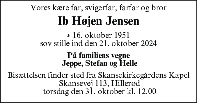 Dødsannonce for Ib Højen Jensen