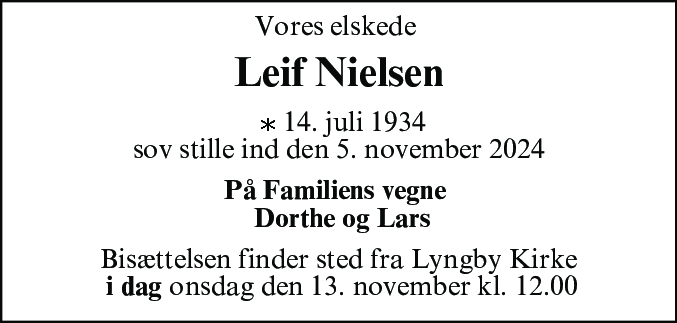 Dødsannonce for Leif Nielsen