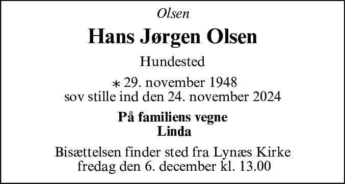 Dødsannonce for Hans Jørgen Haagen Olsen