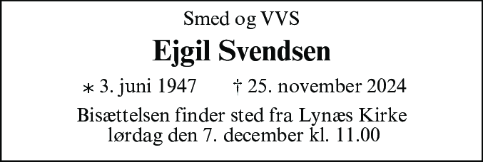 Dødsannonce for Ejgil Svendsen
