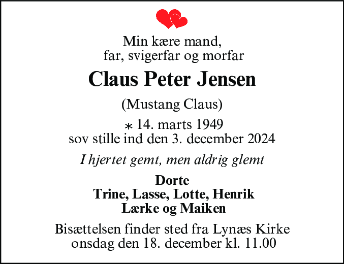 Dødsannonce for Claus Peter Jensen