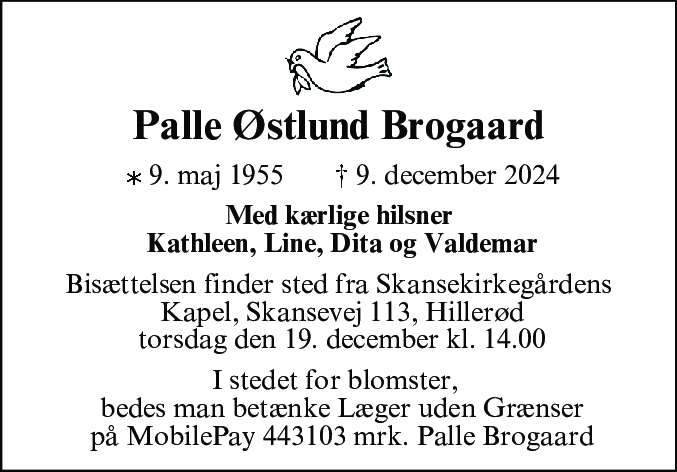 Dødsannonce for Palle Østlund Brogaard