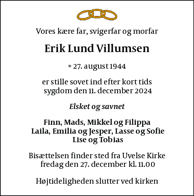 Dødsannonce for Erik Lund Villumsen