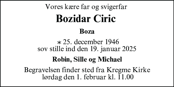Dødsannonce for Bozidar Ciric
