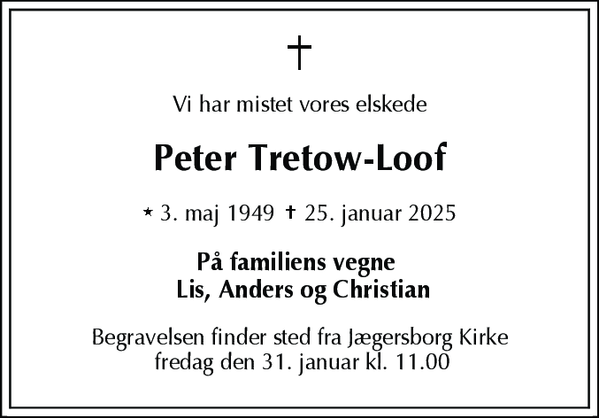 Dødsannonce for Peter Jørgen Tretow-Loof