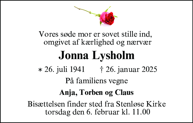 Dødsannonce for Jonna Lysholm