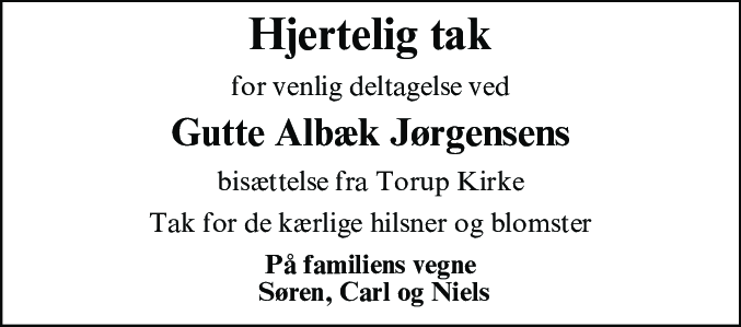 Dødsannonce for Gunvor Albæk Jørgensen