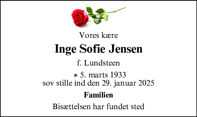 Dødsannonce for Inge Sofie Jensen