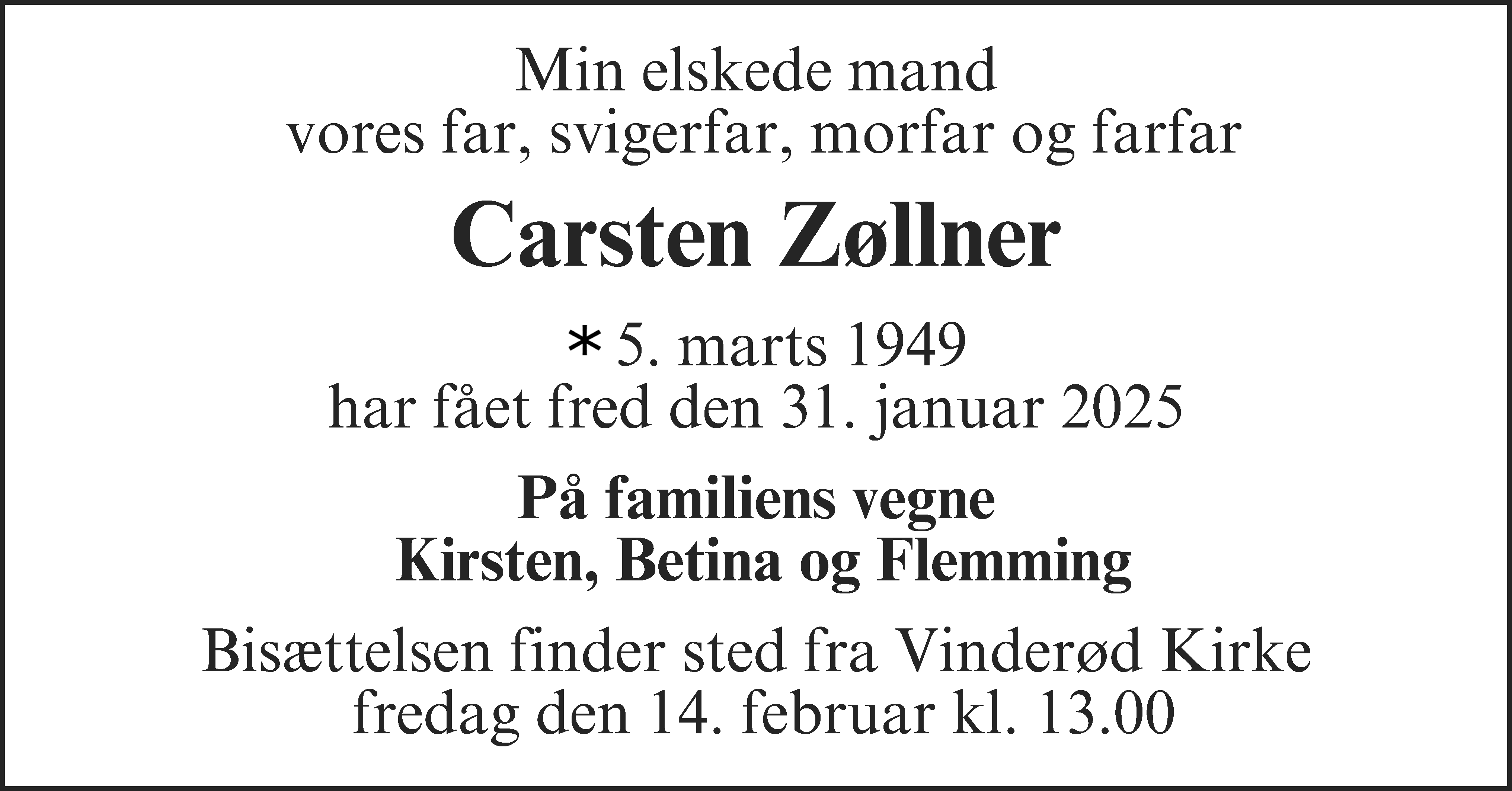 Dødsannonce for Carsten Zøllner