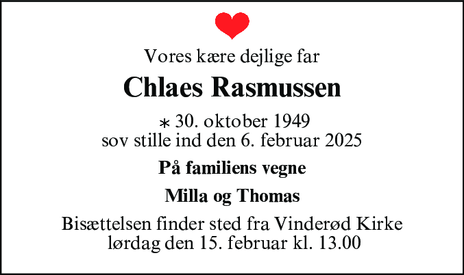 Dødsannonce for Chlaes Rasmussen
