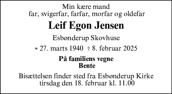 Dødsannonce for Leif Egon Jensen