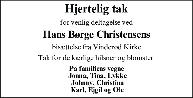 Dødsannonce for Hans Børge Christensen