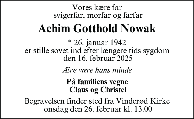 Dødsannonce for Achim Gotthold Nowak