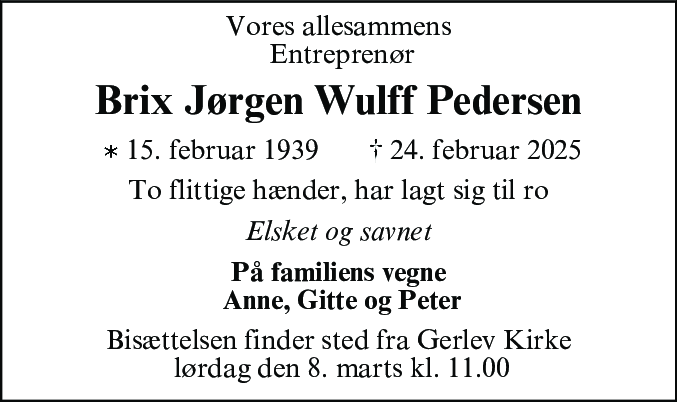 Dødsannonce for Brix Jørgen Wulff Pedersen