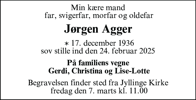 Dødsannonce for Jørgen Agger