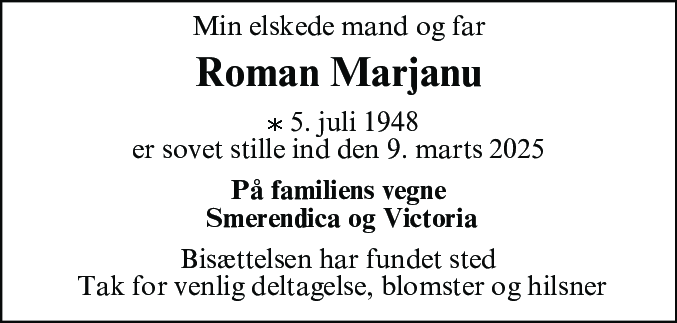 Dødsannonce for Roman Marjanu