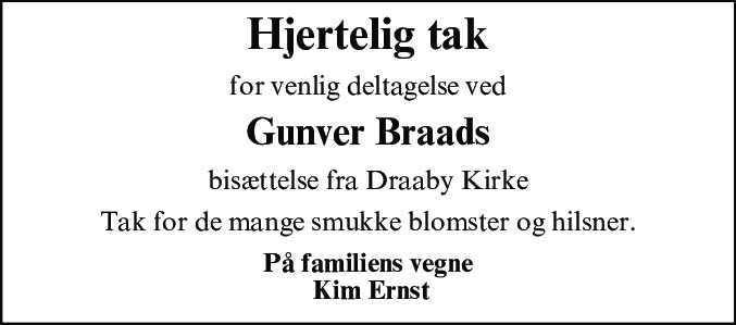 Dødsannonce for Gunver Braad