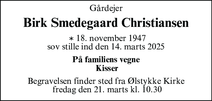 Dødsannonce for Birk Smedegaard Christiansen