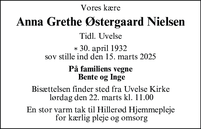 Dødsannonce for Anna Grethe Nielsen