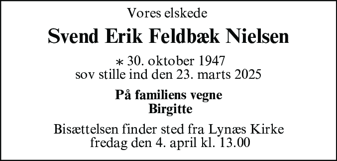 Dødsannonce for Svend Erik Feldbæk Nielsen