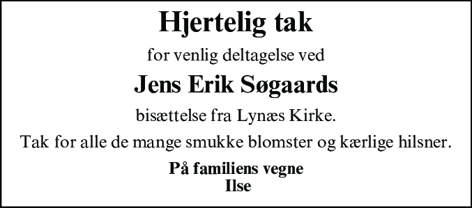 Dødsannonce for Jens Erik Søgaard
