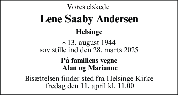 Dødsannonce for Lene Saaby Andersen
