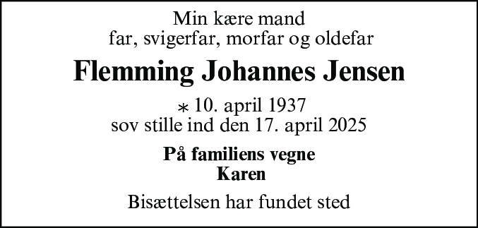 Dødsannonce for Flemming Johannes Jensen