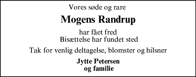 Dødsannonce for Mogens Randrup